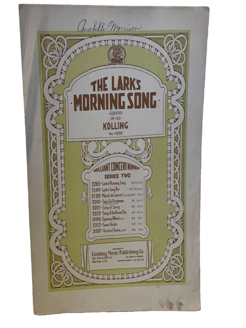 1924 The Lark's Morning Song Sheet Music Carl Kolling Op 169 Caprice Piano 2283